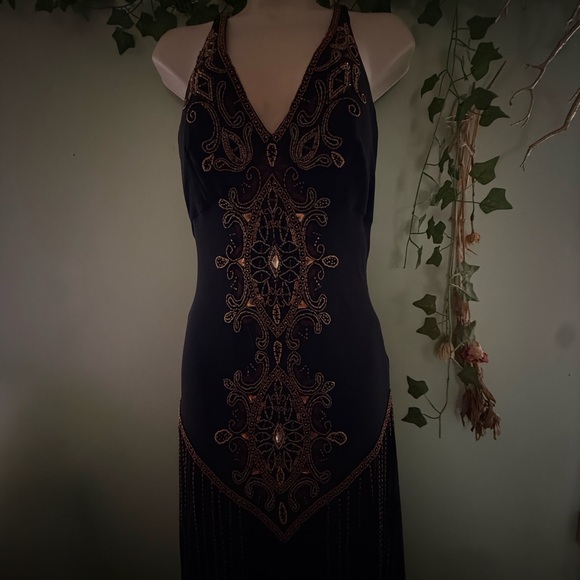 Cache Black Maxi Dress with Bronze Embellishment - Picture 3 of 7